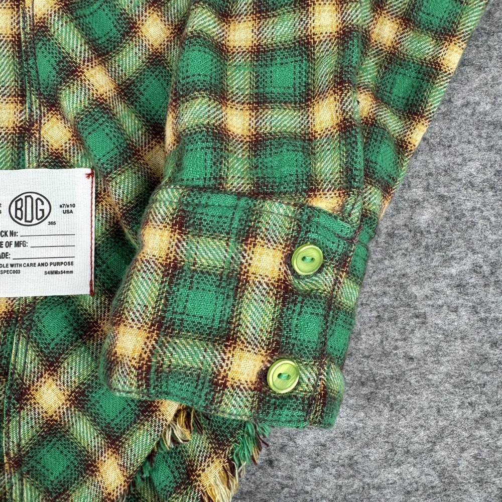 BDG Brixton Flannel Button Up Shirt Long Sleeve Plaid Frayed Hem Womens Small S - Picture 6 of 13